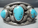Museumt Vintage Native American Navajo Blue Gem Turquoise Sterling Silver Bracelet Old-Nativo Arts