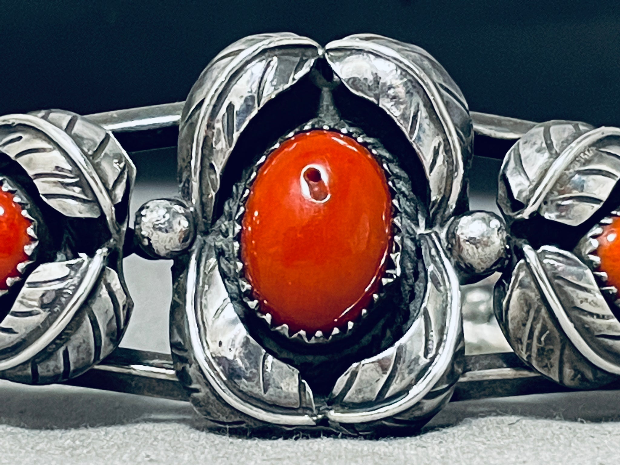 Super Chunky Coral Vintage Native American Navajo Sterling Silver Leaf ...