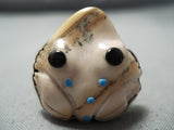 Whimsical Frog Navajo Shell Sterling Silver Ring Native American-Nativo Arts