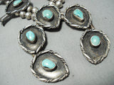 Powerful Womens Vintage Native American Navajo Turquoise Sterling Silver Squash Blossom Necklace-Nativo Arts