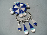 Exquisite Vintage Native American Zuni Turquoise Lapis Sterling Silver Dreamcatcher Pendant Old-Nativo Arts