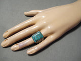 Incredible Vintage Native American Navajo Men's Spiderweb Turquoise Sterling Silver Ring Old-Nativo Arts