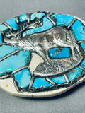 Authentic Elk Vintage Native American Navajo Turquoise Sterling Silver Buckle-Nativo Arts