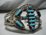 Early 1900's Vintage Native American Navajo Rectangular Turquoise Sterling Silver Bracelet Old-Nativo Arts