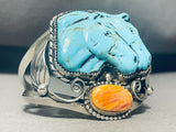Important Fran Gomez Hand Carved Turquoise Sterling Silver Bracelet-Nativo Arts