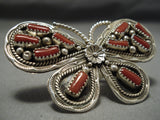 One Of The Best Native American Navajo Coral Sterling Silver Butterfly Ring-Nativo Arts