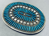 Unbelievable Vintage Native American Zuni Needlepoint Turquoise Sterling Silver Buckle-Nativo Arts