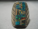 Breathtaking Vintage Native American Navajo Shell Inlay Opal Sterling Silver Ring-Nativo Arts
