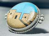 Tremendous Native American Navajo Turquoise Sterling Silver Ring Signed Calvin Desson-Nativo Arts