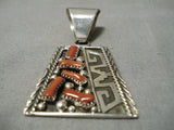 Remarkable Navajo Coral Sterling Silver Native American Pendant-Nativo Arts