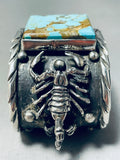 Native American Huge Scorpion Navajo #8 Turquoise Squared Sterling Silver Bracelet-Nativo Arts