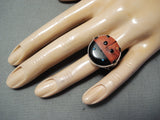 Beautiful Navajo Spiny Oyster Ladybug Sterling Silver Ring Native American-Nativo Arts