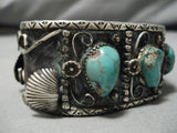 Important Vintage Native American Navajo Art Acoya Turquoise Sterling Silver Bracelet Old-Nativo Arts
