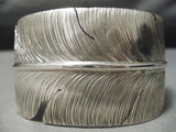 Important Completely Hand Carved Vintage Native American Navajo Sterling Silver Feather Bracelet-Nativo Arts