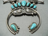 Signed Women's Vintage Native American Navajo Turquoise Sterling Silver Squash Blossom Necklace-Nativo Arts