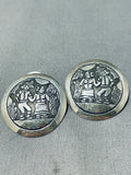 Fascinating Vintage Native American Navajo Sterling Silver Storyteller Round Earrings-Nativo Arts