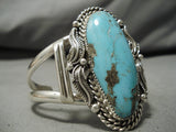 Magnificent Vintage Native American Navajo Domed Morenci Turquoise Sterling Silver Bracelet Old-Nativo Arts