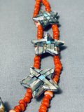 One Of The Most Unique Native American Kewa Coral Turquoise Inlay Sterling Silver Necklace-Nativo Arts