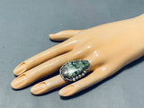 Gorgeous Vintage Native American Navajo Green Agate Sterling Silver Ring-Nativo Arts