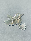 Superb Native American Zuni Signed Textured Inlay Turquoise Jet Sterling Silver Bird Ring-Nativo Arts