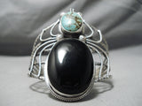 Huge Bug Vintage Native American Navajo Spiderweb Turquoise Sterling Silver Bracelet Old-Nativo Arts