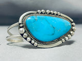 Important Nez Native American Navajo Blue Diamond Turquoise Sterling Silver Bracelet-Nativo Arts