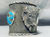 176 Gram Bison Native American Turquoise Sterling Silver Wide Bracelet-Nativo Arts