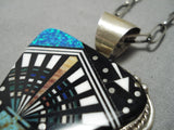 Important Intricate Native American Navajo Opal Sterling Silver Turquoise Inlay Necklace-Nativo Arts