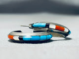 Fabulous Vintage Native American Navajo Turquoise Sterling Silver Hoop Earrings-Nativo Arts