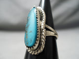 Impressive Vintage Native American Navajo Pilot Mountain Turquoise Sterling Silver Ring-Nativo Arts