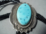 Exceptional Vintage Native American Navajo Sleeping Beauty Turquoise Sterling Silver Bolo Old-Nativo Arts