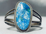 Very Rare Vintage Signed Native American Navajo Blue Agate Sterling Silver Bracelet-Nativo Arts