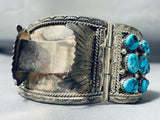 Rare Clasp Vintage Native American Navajo Turquoise Sterling Silver Watch Bracelet-Nativo Arts