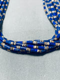 Native American One Of Best Vintage Tubule Lapis Heishi Santo Domingo Sterling Silver Necklace-Nativo Arts