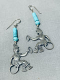 Fascinating Vintage Southwest Turquoise Sterling Silver Hoop Dancer Earrings-Nativo Arts