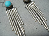 Breathtaking Vintage Native American Navajo Blue Gem Turquoise Sterling Silver Earrings-Nativo Arts