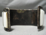 Huge One Of Best Vintage Native American Navajo Turquoise Sterling Silver Shell Bracelet Old-Nativo Arts