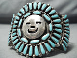 Heavy Huge Vintage Native American Navajo Happy Face Turquoise Sterling Silver Bracelet-Nativo Arts