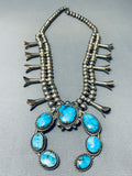 Rare Morenci Turquoise Vintage Native American Navajo Sterling Silver Squash Blossom Necklace-Nativo Arts