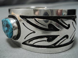Superlative Vintage Native American Navajo Deep Blue Turquoise Sterling Silver Bracelet Old-Nativo Arts