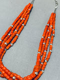 Authentic Orville Tsinnie Native American Navajo Coral Sterling Silver Necklace-Nativo Arts
