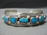 Fantastic Vintage Native American Navajo Blue Gem Turquoise Sterling Silver Bracelet Old-Nativo Arts