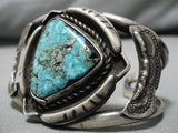 Vintage Native American Navajo Triangular Spiderweb Turquoise Sterling Silver Bracelet-Nativo Arts