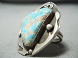 Huge Early #8 Turquoise Vintage Native American Navajo Sterling Silver Ring Old-Nativo Arts