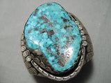 Biggest Best Vintage Native American Navajo Lone Mountain Turquoise Sterling Silver Bracelet-Nativo Arts