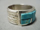 Impressive Vintage Native American Navajo Blue Gem Turquoise Vic Thomson Sterling Silver Ring-Nativo Arts