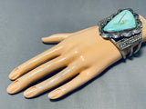 Scar Matrix Vintage Native American Navajo Light Green Turquoise Sterling Silver Bracelet-Nativo Arts