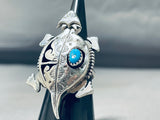 Fabulous Native American Navajo Morenci Turquoise Sterling Silver Toad Ring-Nativo Arts