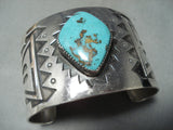 Huge Vintage Native American Navajo Rare Turquoise Sterling Silver Geomtric Bracelet-Nativo Arts