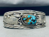 Corb Joe Vintage Native American Navajo Morenci Turquoise Sterling Silver Leaf Bracelet-Nativo Arts